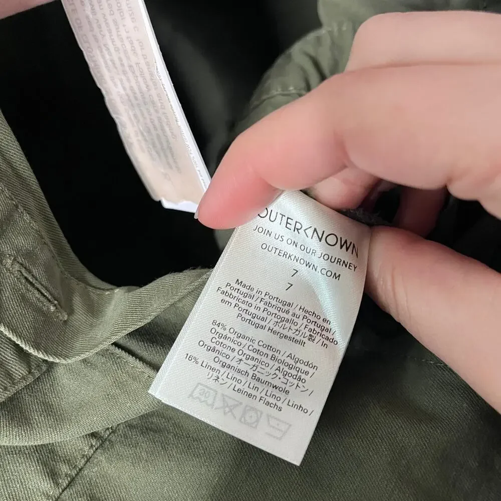 Outerknown S.E.A Utility Jumpsuit Olive Organic Cotton Linen Short Sleeve Kids 7